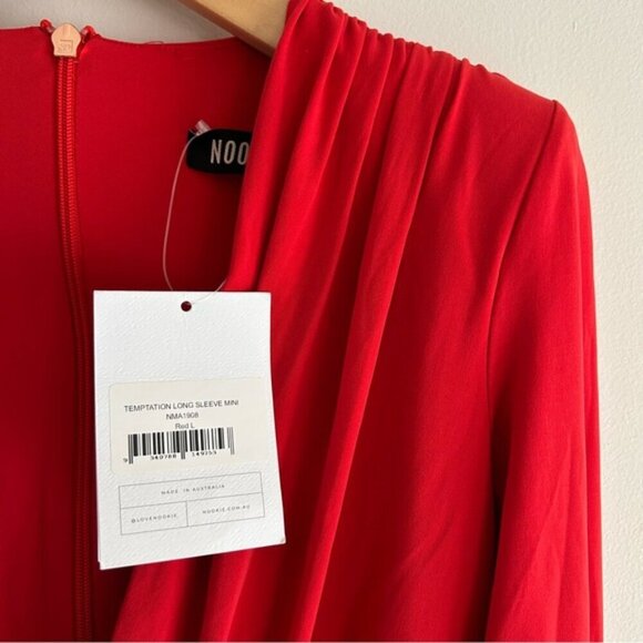 Nookie Temptation Long Sleeve V Neck Red Mini Dress sz L - Picture 8 of 8
